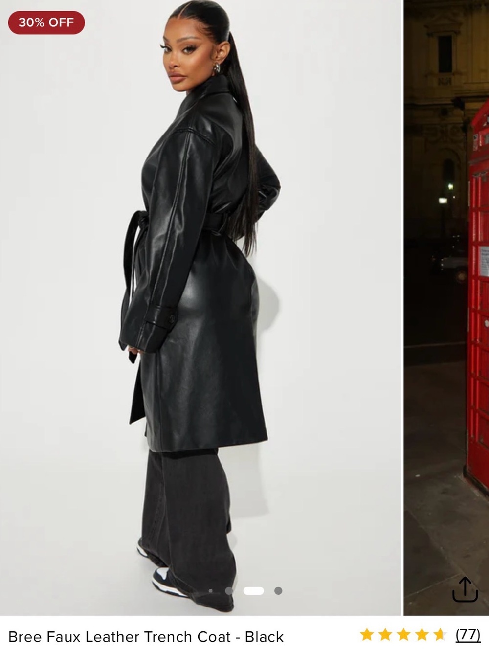 Fashion Nova Black Faux Leather Trench Coat - brand new with tags - Picture 3 of 4